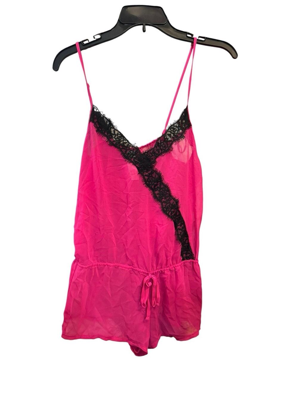 Forever 21 Lingerie Pink Black Lace Trim Romper Small See Thru